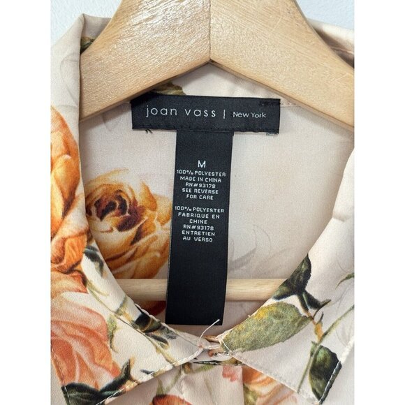Joan Vass Nude Sheer Floral Rose Print Button Up Blouse‎ - Picture 2 of 6
